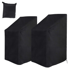 Garden Chair Covers, Pack of 2, Stackable Garden Chair Covers with Rope and Buckle,, Windproof,, Black (75 x 75 x 120 cm)