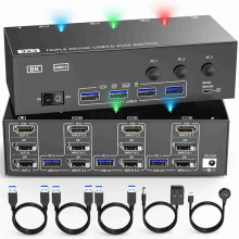 Comutador KVM com 2 Displayport, 8K a 30Hz, com 4 conectores USB 3.0 EU