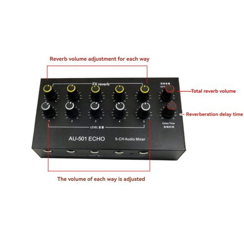 AU-501 Expansor de Microfone de 5 Canais Mixer de Microfone de 5 Canais de 6,5 mm 2