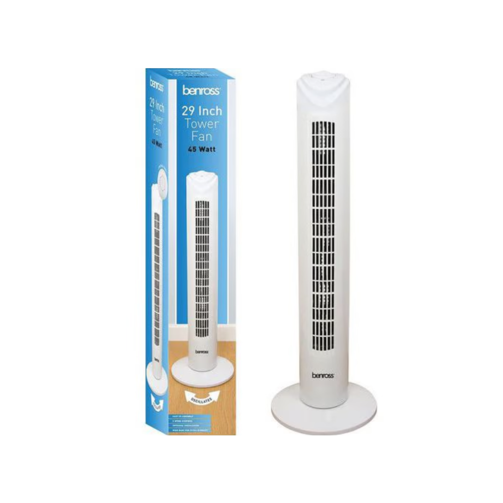 Benross Oscillating 3 Speed Tower Fan White, Home, Office or Commercial Fan 45W-image-OPC-PJ2NDVM-NEW
