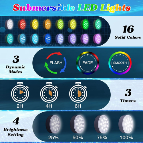 Rechargeable Submersible LED Pool Lights with Remote,Waterproof 2