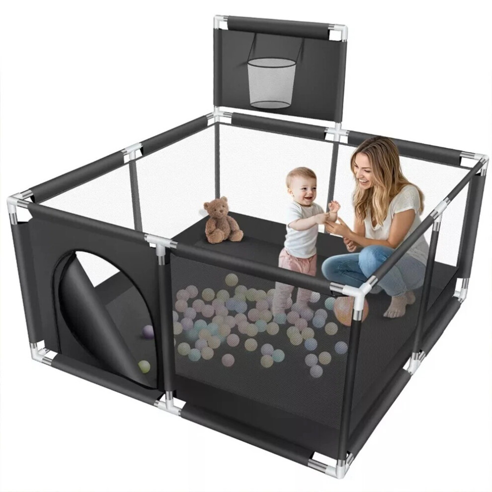 Baby Playpen Portable Child Safety Yard Activity Center with Basketball Hoop