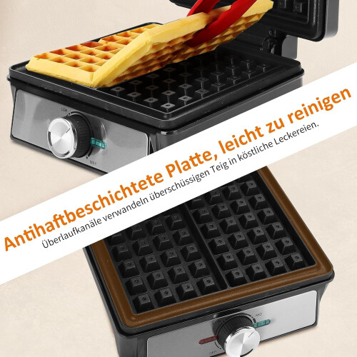 Waffle Iron for 2 Belgian Waffles, 1600W, NonStick, Adjustable Temp, LED 2
