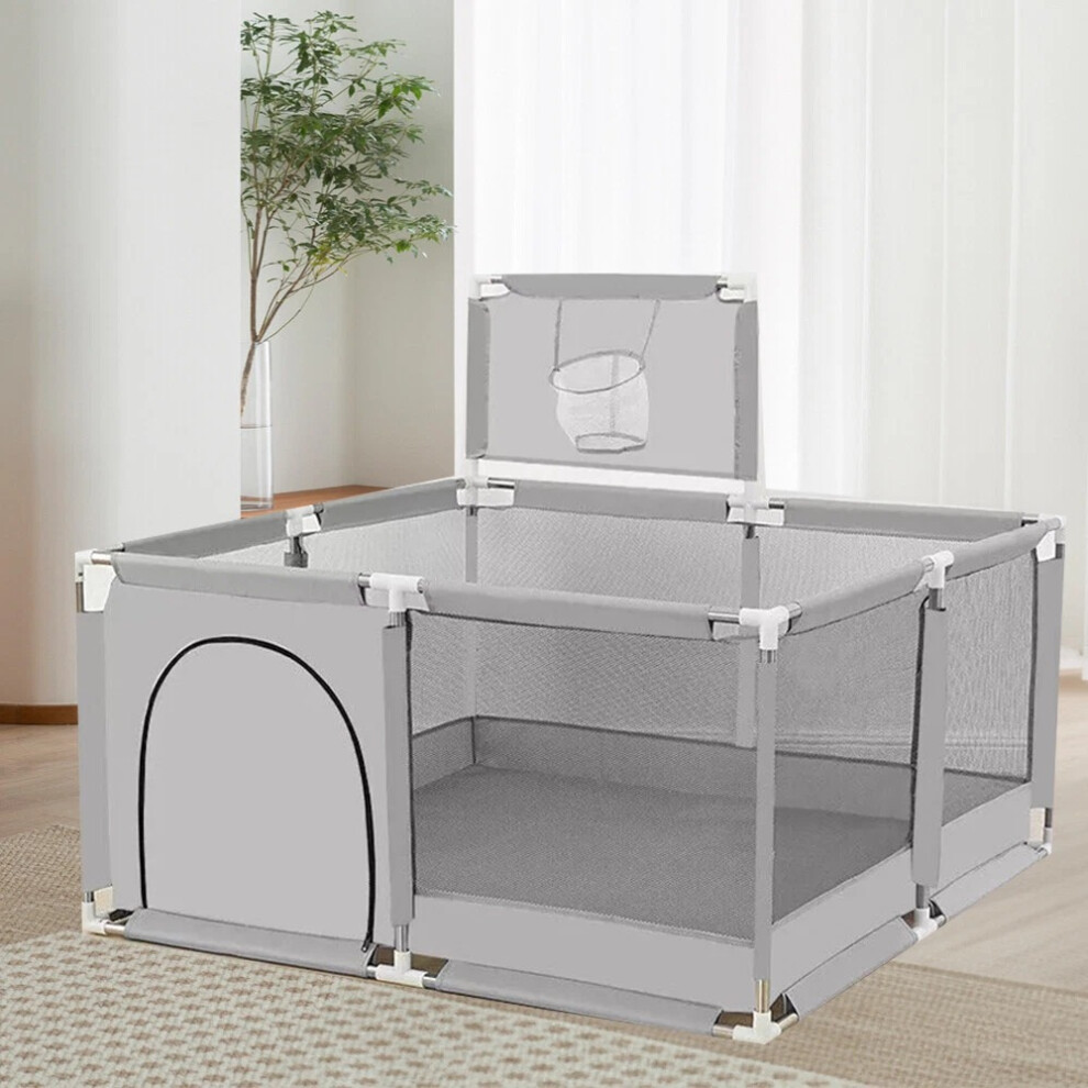 Baby Playpen Portable Child Safety Yard Activity Center with Basketball Hoop