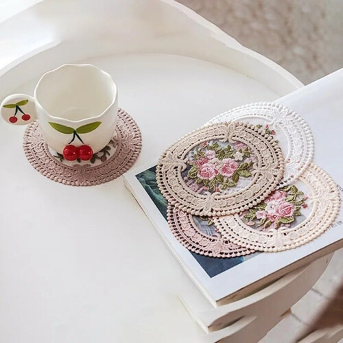 Tip Coaster Embroidery Round Table Mat Hollow Knit Tea Set Antiscalding 2