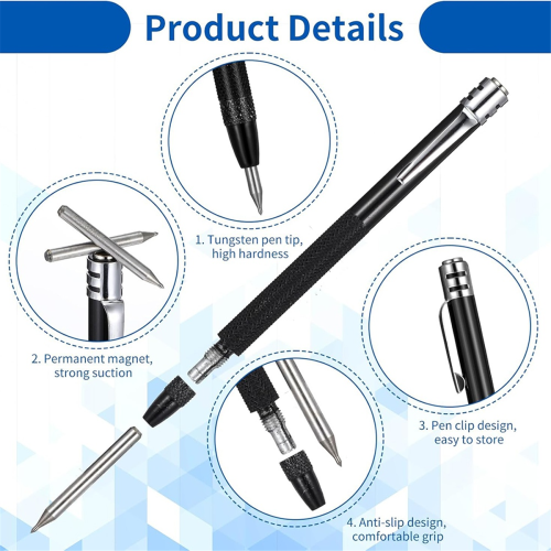 Tungsten Carbide Scriber with Magnet with 12 Replacement Marking Tip 1