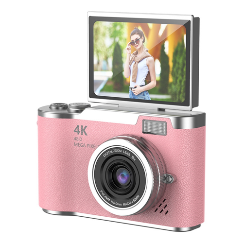 4K CCD 8X Digital Zoom Camera 180 Flip Screen Selfile Camera Pink