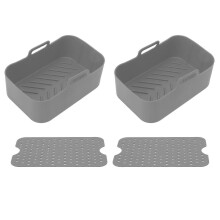 2 juegos de cesta y tapete de silicona para freidora de cocina, reutilizables, antiadherentes, rectangulares,