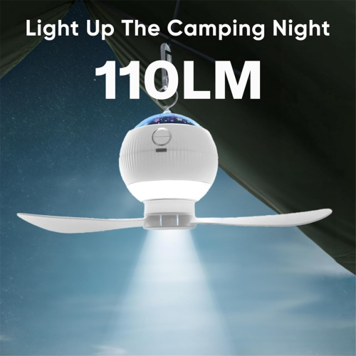 Ceiling Fans with Lights & Starry Projection, LED Hanging Camping Fan 2