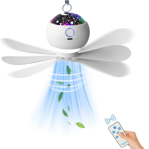 Ceiling Fans with Lights & Starry Projection, LED Hanging Camping Fan 1