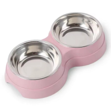 Double Pet Bowls Water Feeder Stainless Steel Pet Drinking Dish Pink