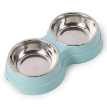 Double Pet Bowls Water Feeder Stainless Steel Pet Drinking Dish Green