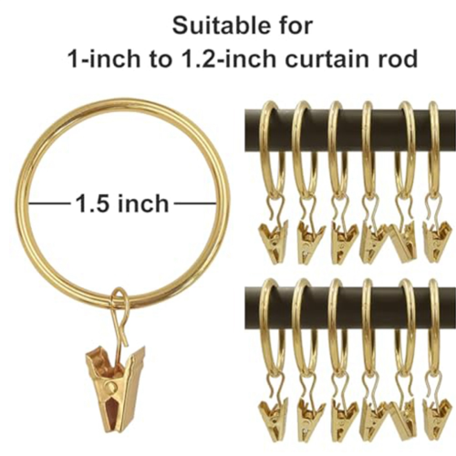 40 PCS Curtain Rings with Clips, Rings Hooks,Gold 1