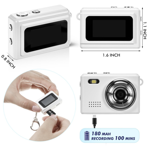 1080P Mini Digitale Camera Sleutelhanger 0,96 Inch voor Studenten Wit 1
