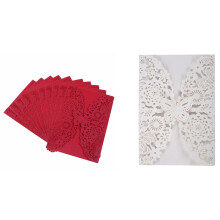 Set da 10 pezzi di biglietti d'invito con farfalle intagliate per matrimonio: rosso