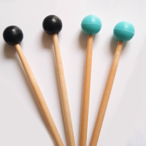 2Pcs Soft Rubber Head Sticks Wood Handle Bell Mallets Black 1