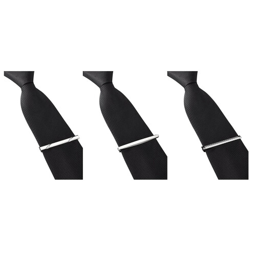 Conjunto de 3 clipes de gravata para homens - prata, dourado e preto - 2,2 polegadas 1