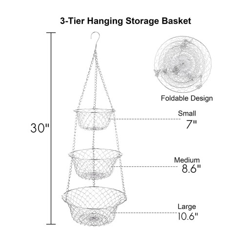 3 Tier Fruit, Vegetable Kitchen Storage Basket Hanging Basket(Copper) 2