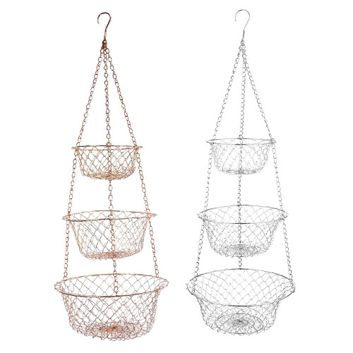 3 Tier Fruit, Vegetable Kitchen Storage Basket Hanging Basket(Copper)