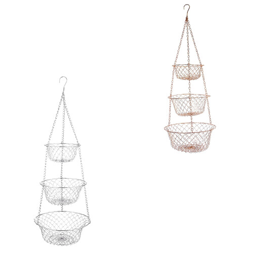 3 Tier Fruit, Vegetable Kitchen Storage Basket Hanging Basket(Copper) 1