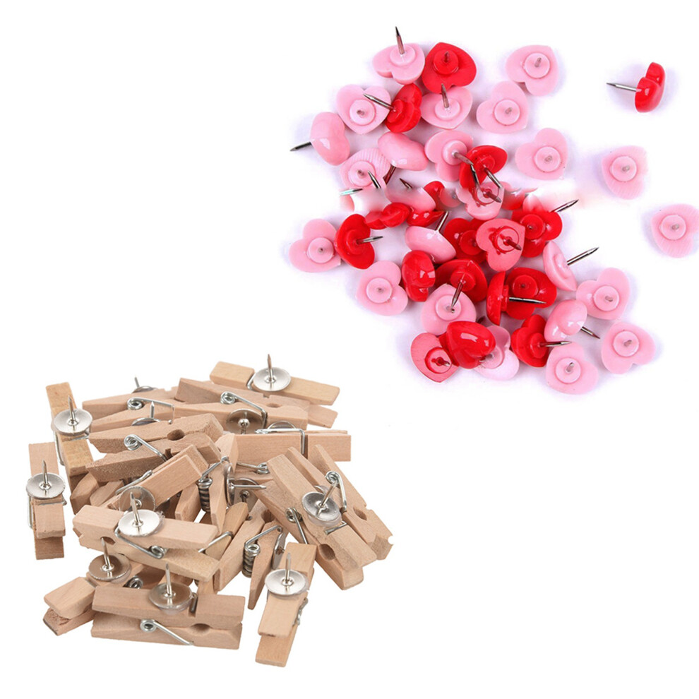 Puntine Da Disegno Con Clip In Legno Per Bacheche In Sughero, Colore Naturale, 20 Pezzi-image