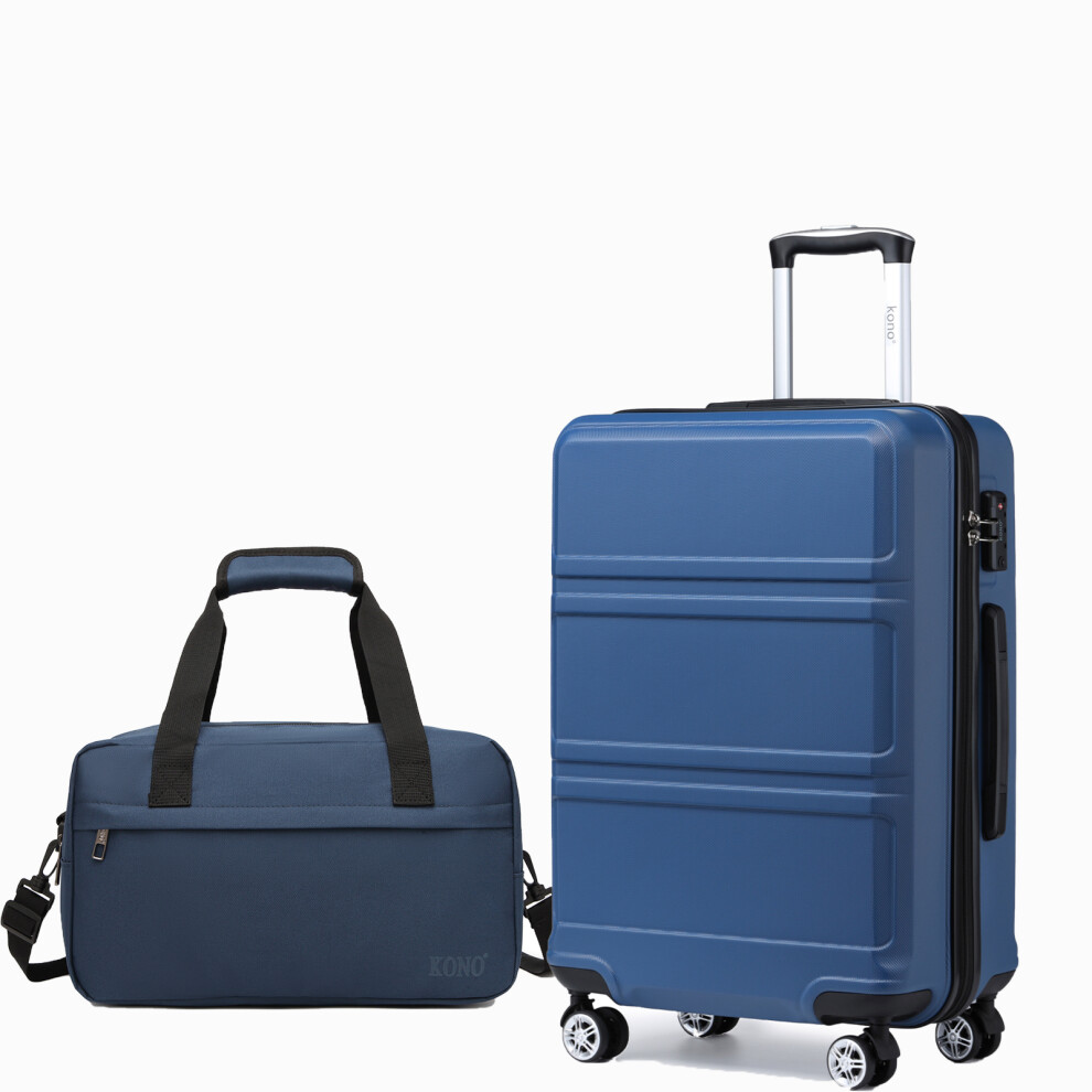 (24inch+Travel Bag, Navy) KONO Navy 20/24/28Inch ABS 4 Wheels Suitcase Travel Cabin Hand Luggage & Shoulder Bag-image-OPC-PGPW7B5-NEW