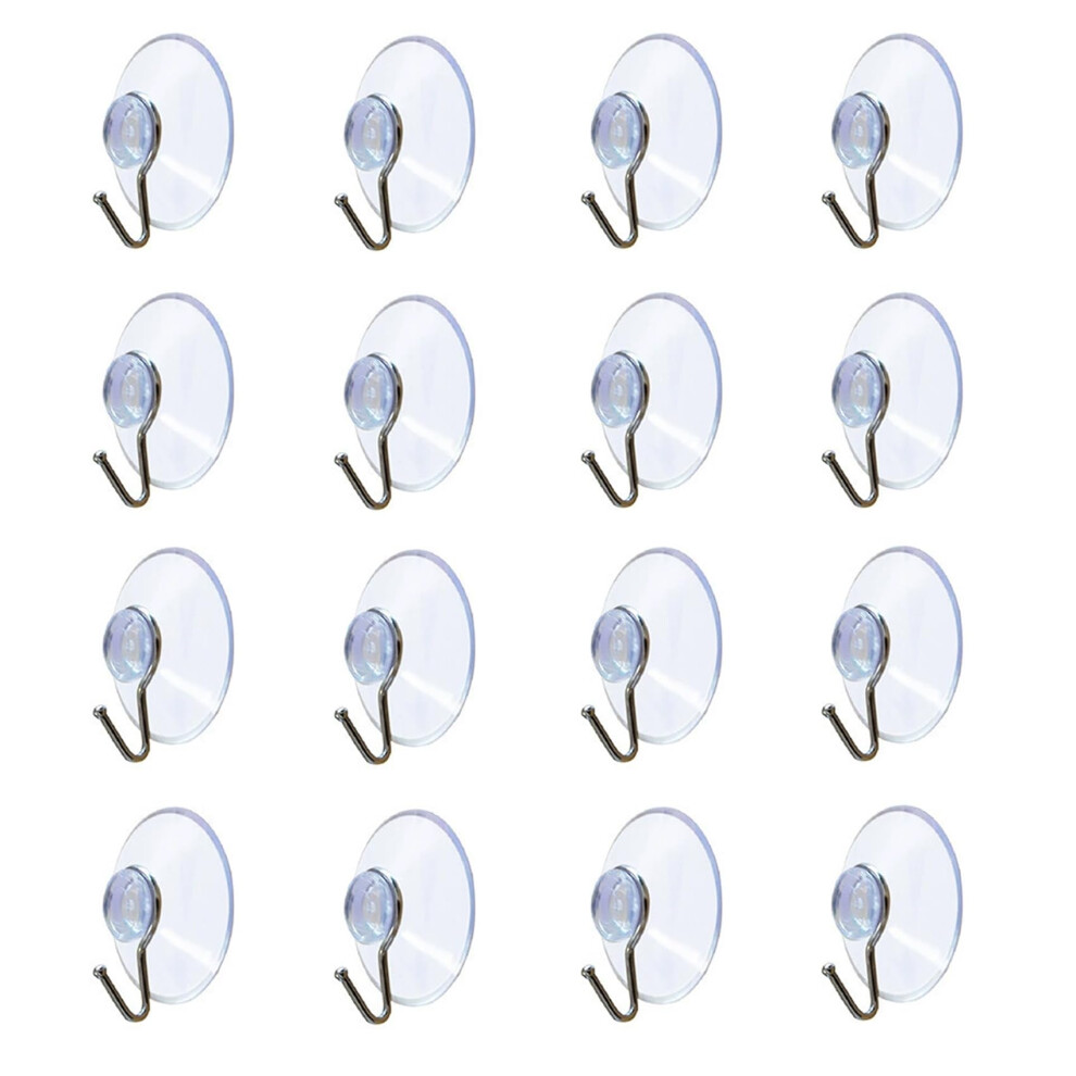 16 x Suction Cups with Hooks, No Drilling, for Bathroom and Kitchen