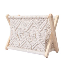 Macrame Magazine Rack Rustic Style Magazine Holder Stand Basket for Book spaper for Home Culture White 32 27 20 cm