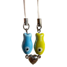 Ciondolo a forma di pesce per San Valentino, ciondolo per borsa per cellulare, blu e verde