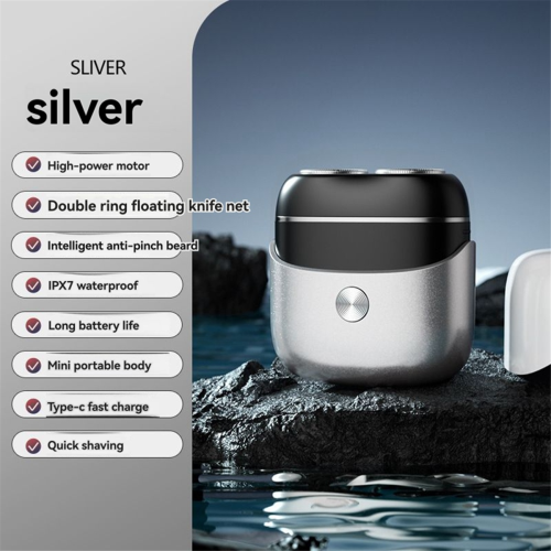 Mini Electric Shaver Portable Rotating for Men Silver 1