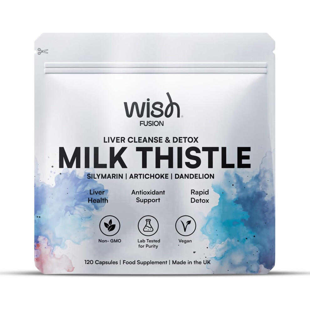 Wish Fusion Milk Thistle Liver Cleanse & Detox Supplement-120 Vegan Caps