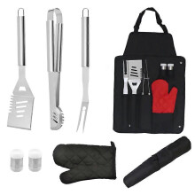 8-delige barbecueset van roestvrij staal met opbergtas, schort, grillaccessoires voor buiten en binnen