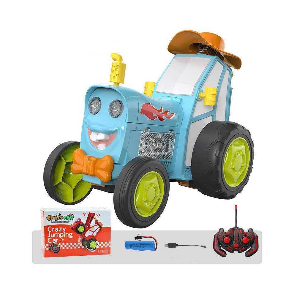 (Blue) Cars Control Remote Crazy Jumping Car Toy Lights Music Early Education Toys