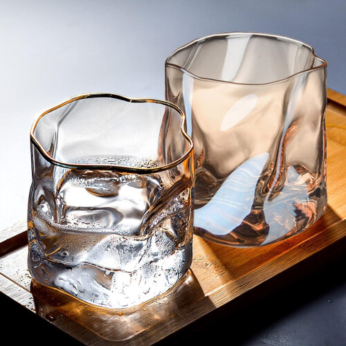 Irregular Whiskey Glasses 10oz Thick Base Old Fashioned Rock Drinking Glasses (Multicolor) 2