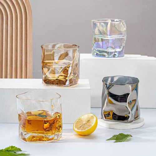 Irregular Whiskey Glasses 10oz Thick Base Old Fashioned Rock Drinking Glasses (Multicolor) 1