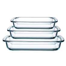 Oven Bowl Set 3 Pieces 1 L 1.6 L 2.2 L Rectangular Glass Dishwasher Safe
