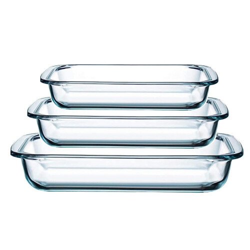 Oven Bowl Set  3 Pieces  1 L  1.6 L  2.2 L  Rectangular  Glass  Dishwasher Safe