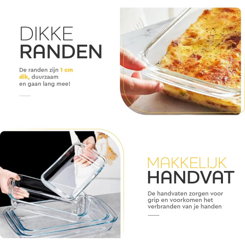 Oven Bowl Set  3 Pieces  1 L  1.6 L  2.2 L  Rectangular  Glass  Dishwasher Safe 1