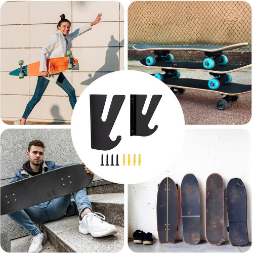 SkateboardWall Mount, Horizontal Longboard Hooks, Including Hardware, Black 2