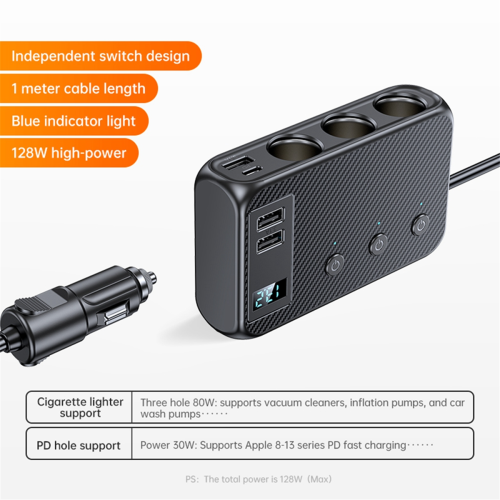 128W Car Charger Splitter Multi Ports PD30W Lighter Adapter 1