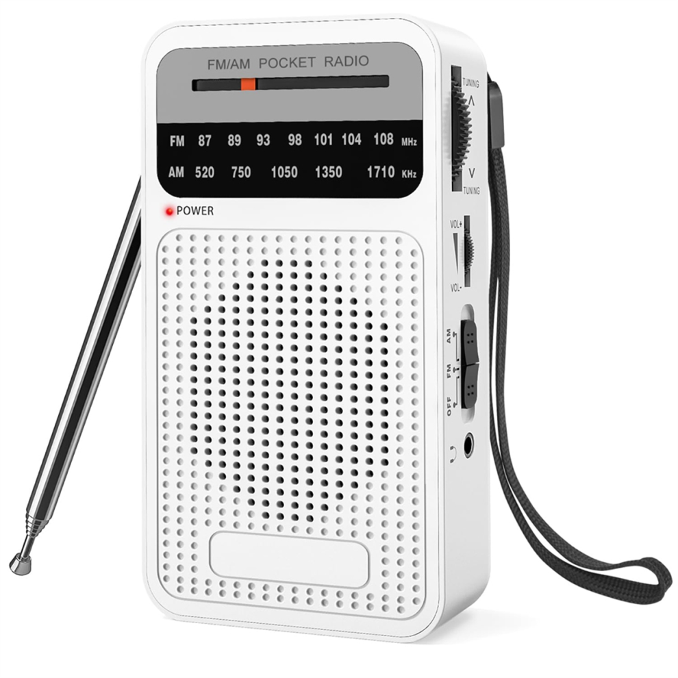 Am Fm Pocket Radio, Transistor Radio With Loudspeaker White 4714049933736