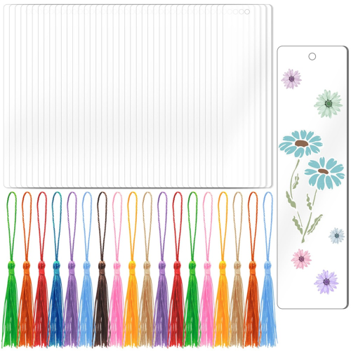 40PCS Acrylic Bookmarks Blanks with 40 PCS Colorful Tassels