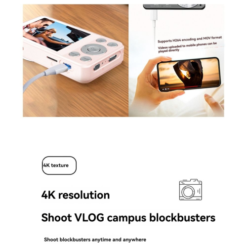 A56 Children'S Digital Camera Pink 4K 30fps HD Video Recorder 1