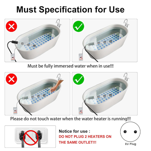 Immersion Water Heater,2500W Electric Stainless Heaters EU Plug 2