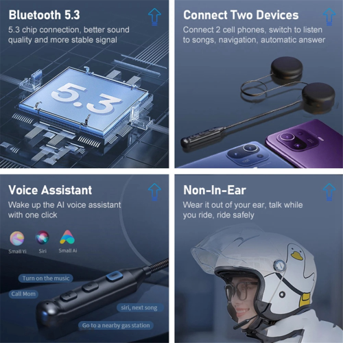 S1 Bluetooth 5.3 Motorcykelhjelm Headset Hovedtelefoner BT 2