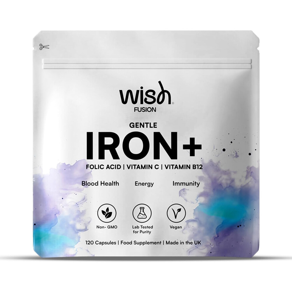 Wish Fusion Iron Supplement For Women & Men |Vitamin C, B12, Folic Acid 120 Caps