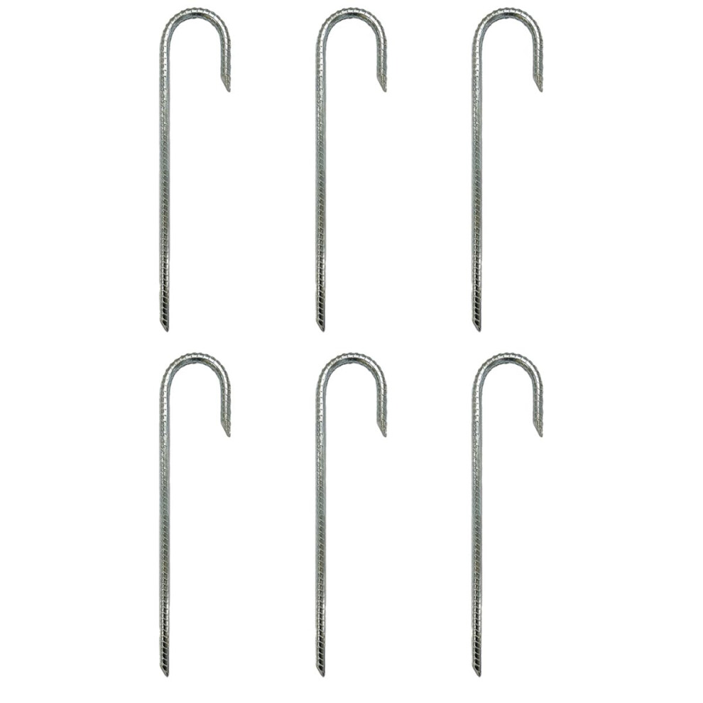 Jshaped Earth Nails, Ground Anchors, Steel Pegs, 30 Cm Galvanized, 6 Pieces 6493810219283