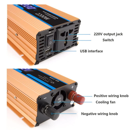 Multifunktionel bilinverter, 12v DC til 220v AC inverter 1200W 1