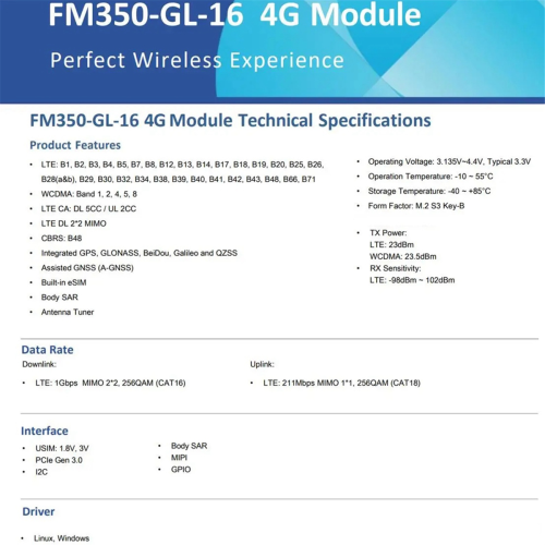 Módulo FM350--16 M.2 4G para X14 X16 Ryzen Edition 830 G8 1