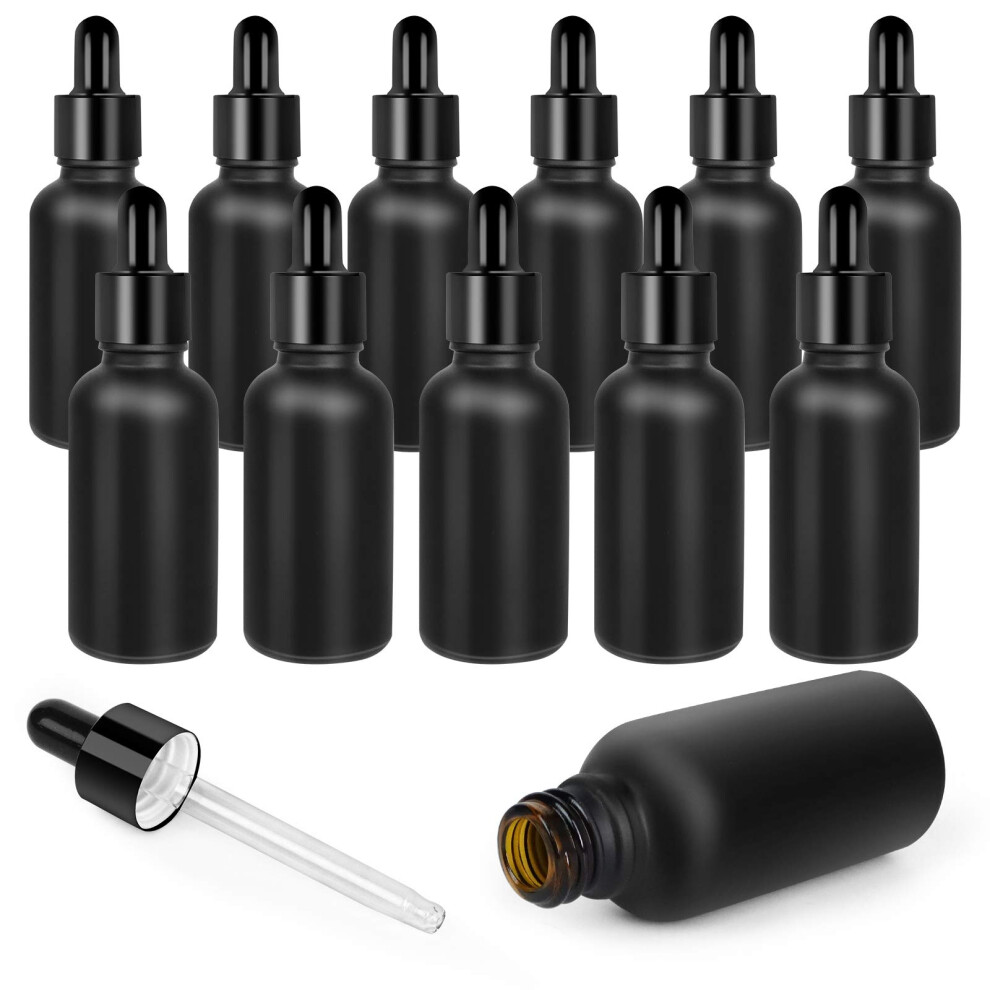 Black 12 Pieces 30Ml Glass Dropper Bottle Empty Bottle With Glass Dropper For Essential Oil